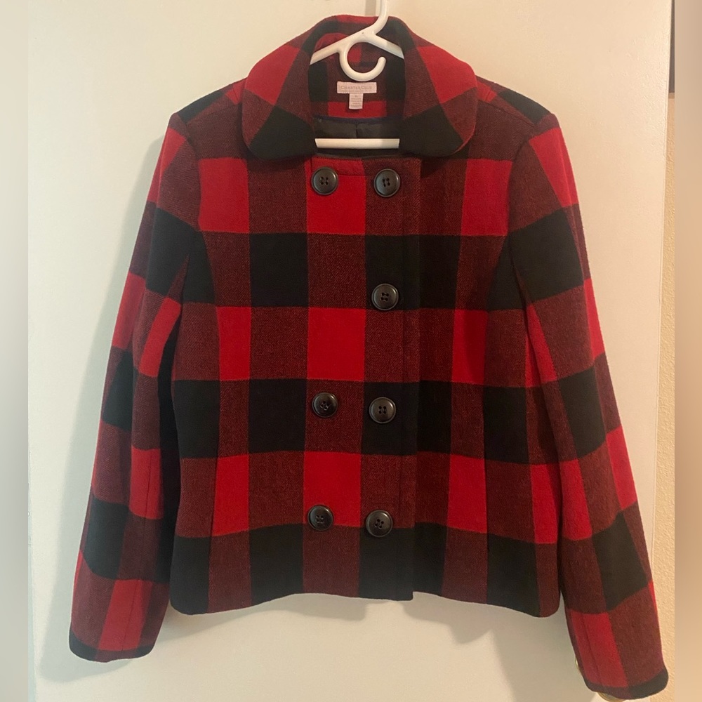 Charter Club Wool Blend Coat - Size X-Large - Red, Black Plaid